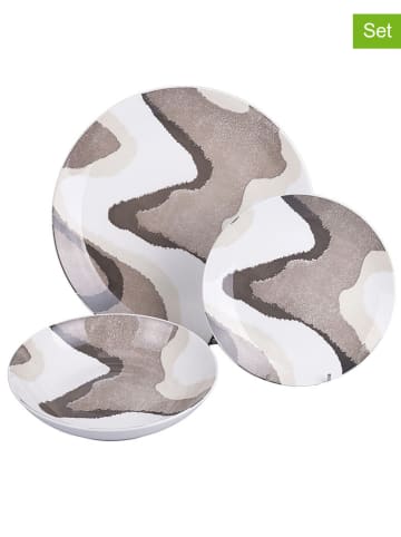 Villa d´Este 18-częściowy zestaw talerzy "Sand" w kolorze beżowo-białym