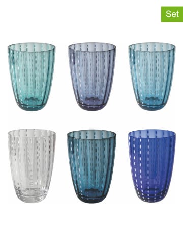 Villa d´Este 6-delige set: glazen "Kalahari" blauw/groen - 300 ml