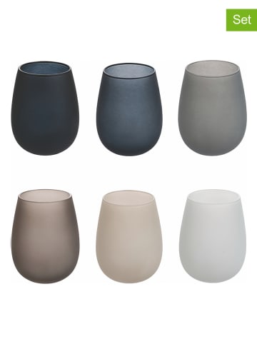 Villa d´Este 6-delige set: glazen "Happy Hour" beige/wit/blauw - 500 ml