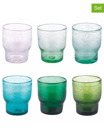 Villa d´Este 6-delige set: waterglazen "Unico" transparant/groen/blauw - 325 ml