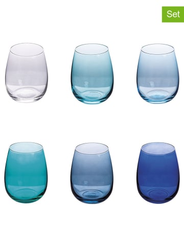 Villa d´Este 6-delige set: glazen "Happy Hour" blauw/turquoise/transparant - 500 ml
