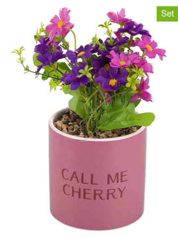 Villa d´Este 4er-Set: Kunstpflanzen "Call me Cherry" in Pink - (H)20x Ø 10 cm