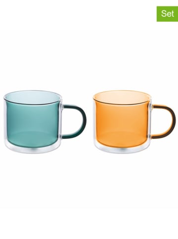 Villa d´Este 2-delige set: theeglazen "Venice Lido" groen/oranje - 280 ml