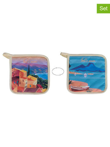 Villa d´Este 2-delige set: pannenlappen "Thats Love" meerkleurig - (L)20 x (B)20 cm