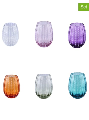 Villa d´Este 6-delige set: waterglazen "Shiraz" meerkleurig - 525 ml