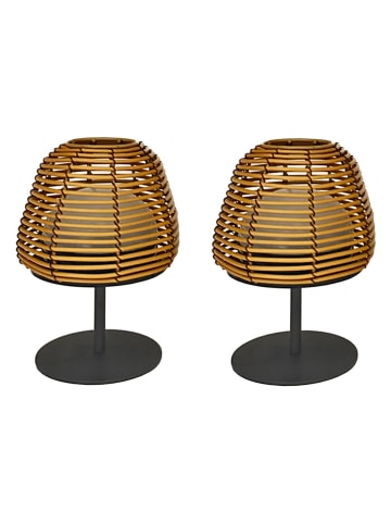 lumisky 2er-Set: LED-Tischleuchten "Twins" in Schwarz/ Hellbraun - Ø 11 x (H)16 cm