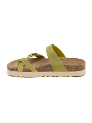 billowy Leren teenslippers groen