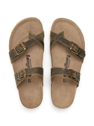 billowy Leder-Zehentrenner in Khaki