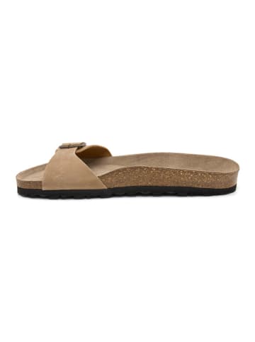 billowy Leder-Pantoletten in Beige