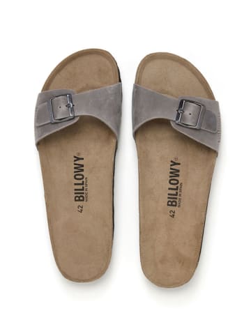 billowy Leder-Pantoletten in Grau