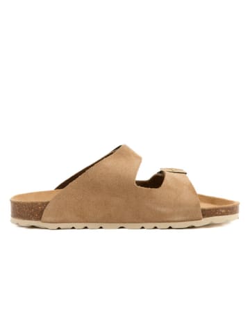 billowy Leder-Pantoletten in Braun