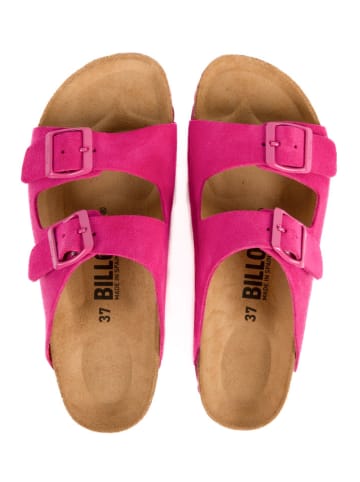 billowy Leder-Pantoletten in Fuchsia