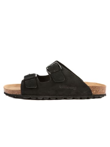 billowy Leder-Pantoletten in Schwarz