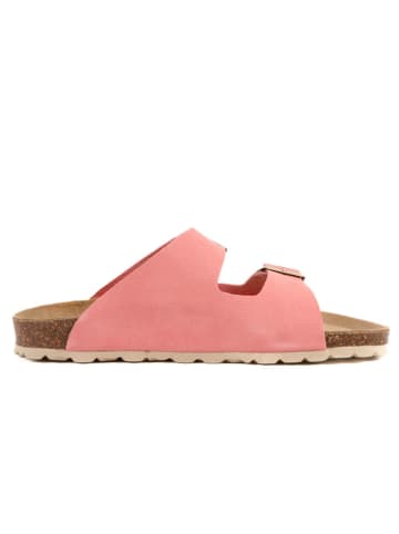 billowy Leder-Pantoletten in Rosa