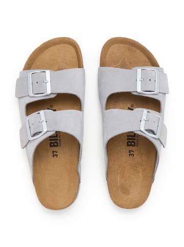 billowy Leder-Pantoletten in Grau