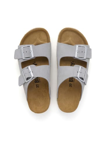 billowy Leder-Pantoletten in Grau