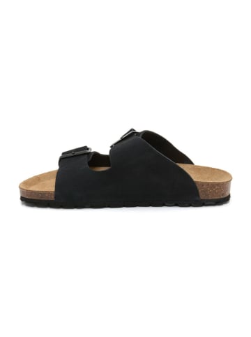 billowy Leder-Pantoletten in Schwarz