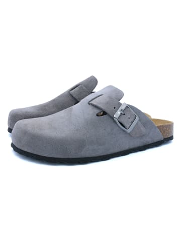billowy Leder-Clogs in Grau