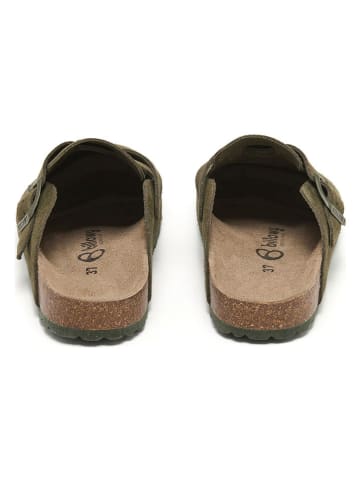 billowy Leder-Clogs in Khaki