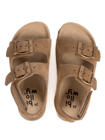 billowy Leder-Sandalen in Hellbraun