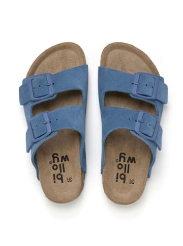 billowy Leder-Pantoletten in Blau