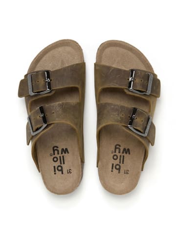 billowy Leren slippers bruin