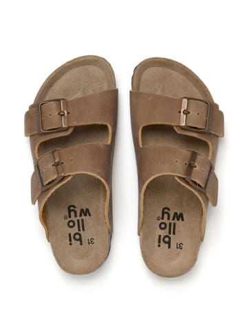 billowy Leder-Pantoletten in Beige