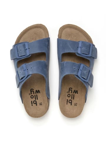 billowy Leder-Pantoletten in Blau