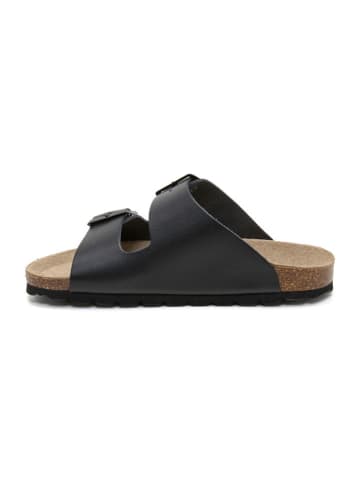 billowy Leder-Pantoletten in Schwarz