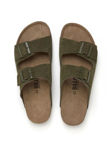 billowy Skórzane klapki w kolorze khaki