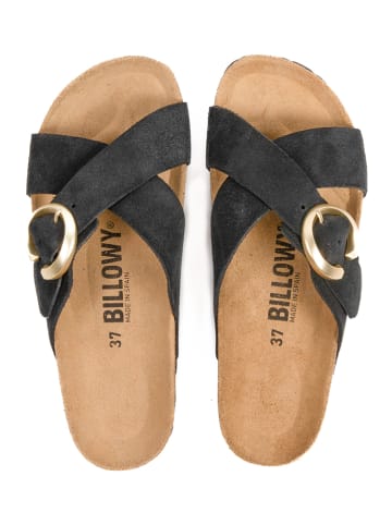 billowy Leder-Pantoletten in Schwarz