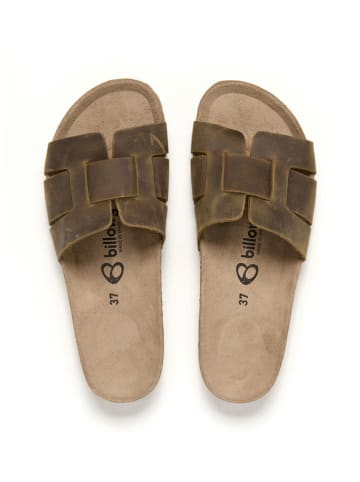 billowy Leder-Pantoletten in Khaki