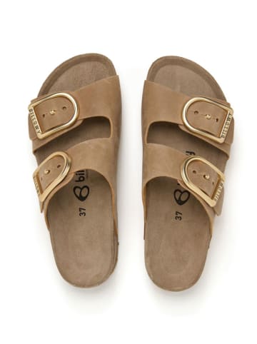 billowy Leren slippers beige