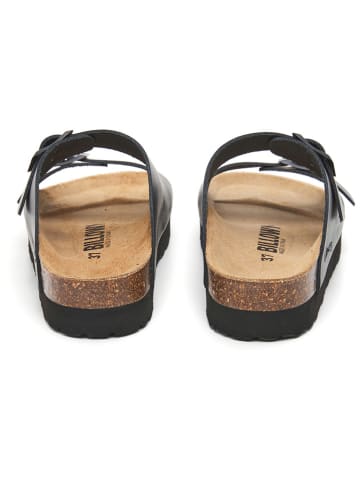 billowy Leder-Pantoletten in Schwarz