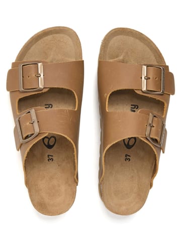 billowy Leren slippers lichtbruin