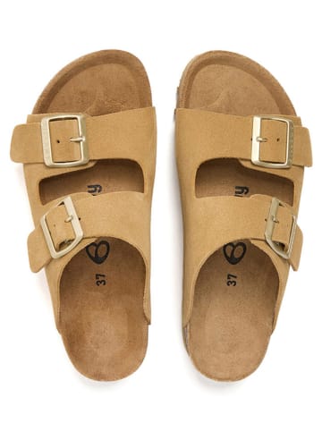 billowy Leder-Pantoletten in Hellbraun