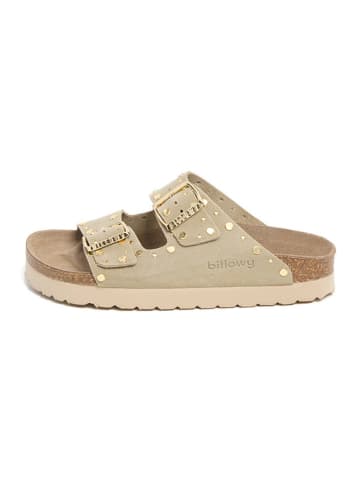 billowy Leder-Pantoletten in Beige