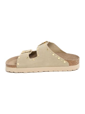 billowy Leder-Pantoletten in Beige
