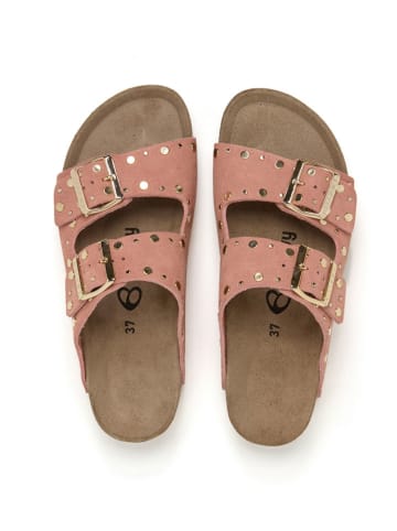 billowy Leder-Pantoletten in Rosa