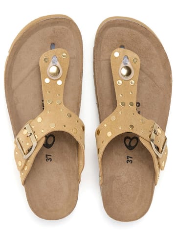 billowy Leren teenslippers lichtbruin