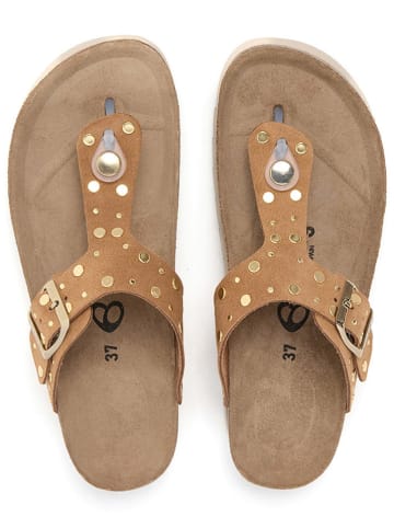 billowy Leder-Zehentrenner in Hellbraun