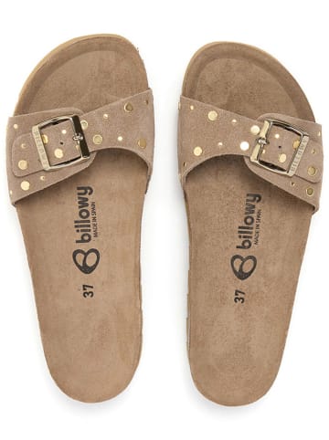 billowy Leder-Pantoletten in Hellbraun