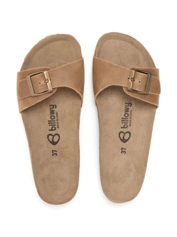 billowy Leder-Pantoletten in Beige