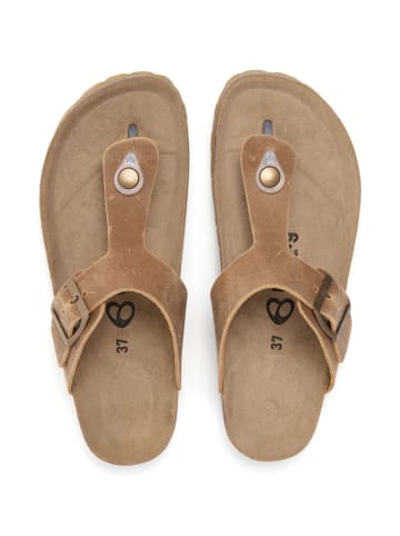 billowy Leder-Zehentrenner in Beige