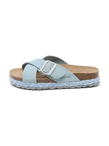 billowy Leder-Pantoletten in Hellblau