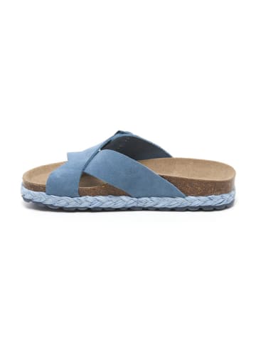 billowy Leren slippers lichtblauw