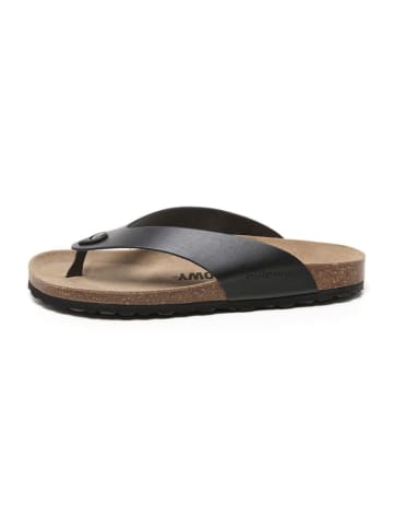 billowy Leder-Zehentrenner in Schwarz