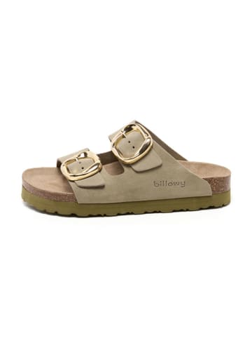 billowy Leder-Pantoletten in Beige