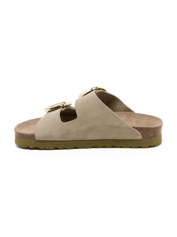 billowy Leder-Pantoletten in Beige