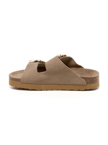billowy Leren slippers beige